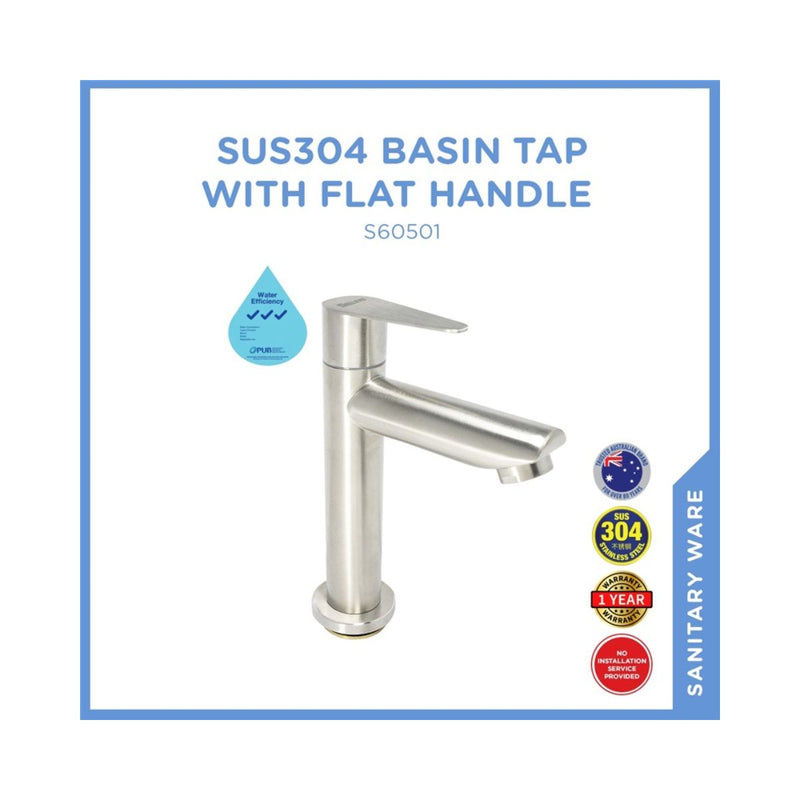 S60501 SS304 Basin Tap (Long)-Flat