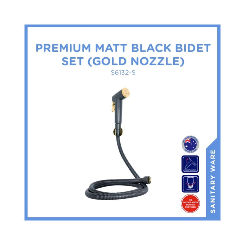 S6132-S Premium Matt Black Bidet Set (Gold Nozzle)