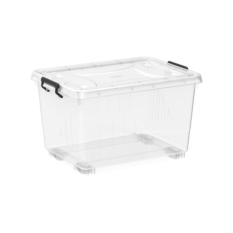 Plastic Storage Box with Wheels & Lockable Lid 55L (Transparent)