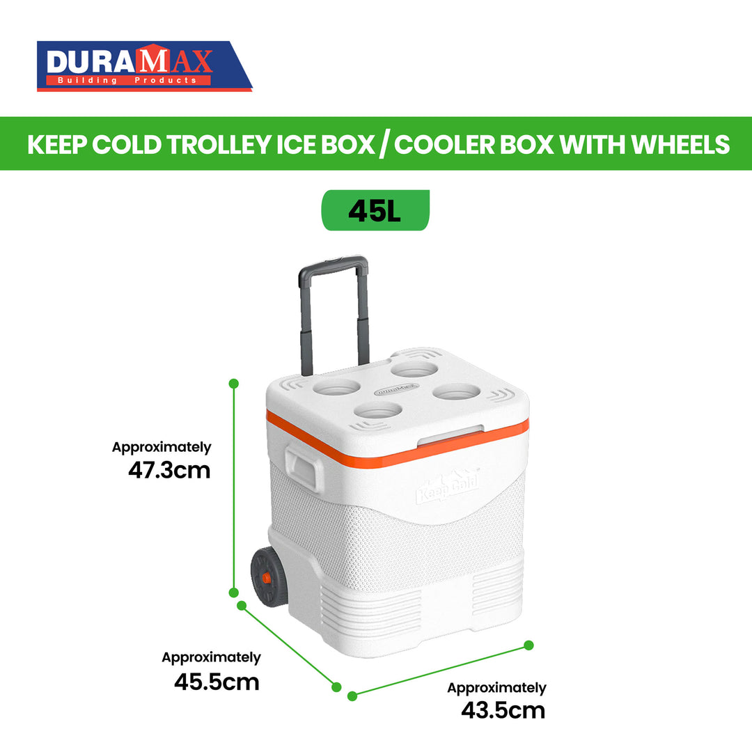 Keep Cold Trolley Ice Box / Cooler Box with Wheels 45L (White