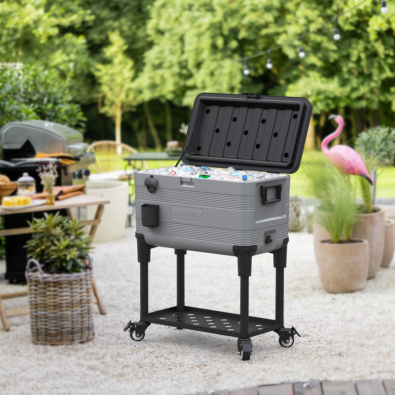 [LIMITED TIME - FREE GIFT INCLUDED] Keep Cold Patio Ice Box / Cooler Box with Wheels 70L (Grey/Black)