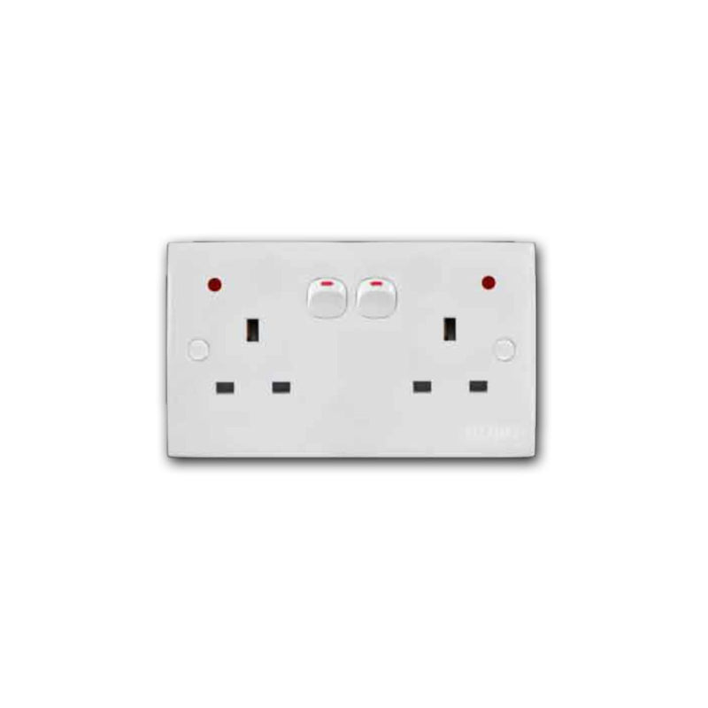 2 Gang Switched Socket Outlet with Neon 2K-132 (NEON)