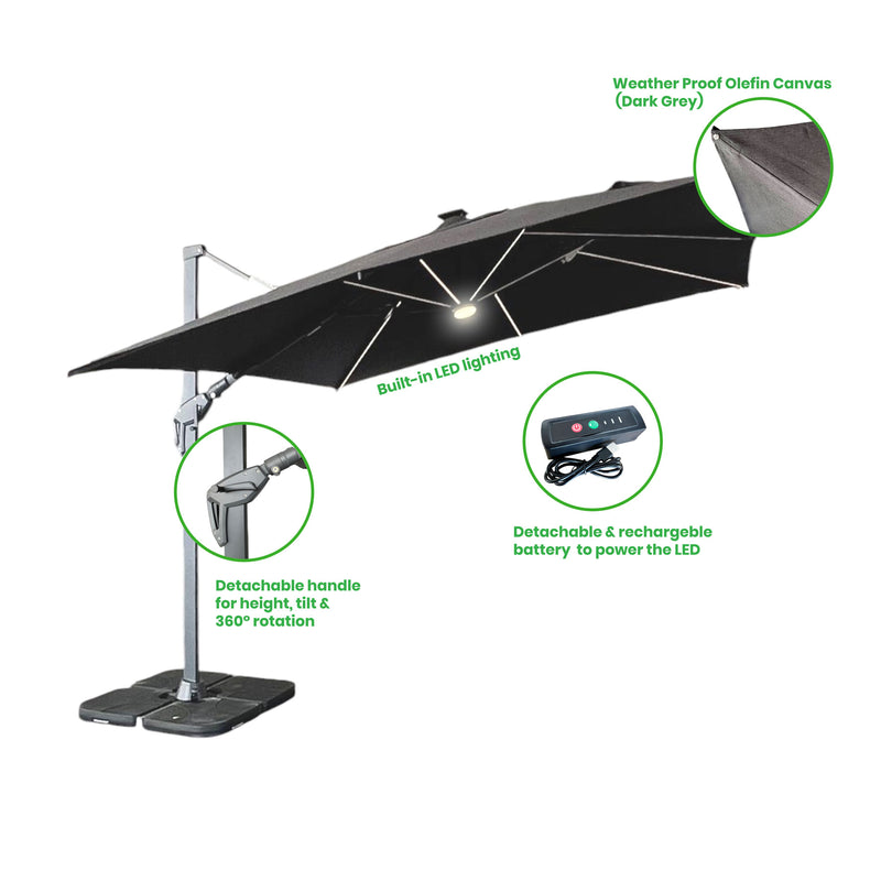 Steve & Leif Classic Cantilever Parasol 3mx3m with Built-in LED lighting