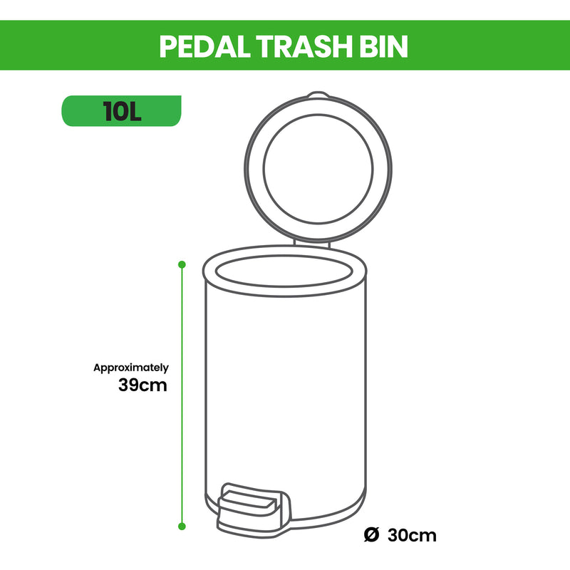 Pedal Trash Bin / Waste Bin / Dustbin 10L (Stainless Steel/White/Black)
