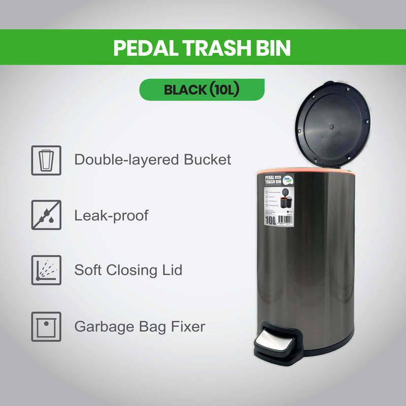 Pedal Trash Bin / Waste Bin / Dustbin 10L (Stainless Steel/White/Black)