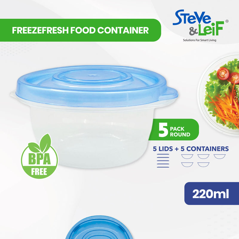 Round Freezefresh Food Containers with Lids 220ml (5 Pcs)