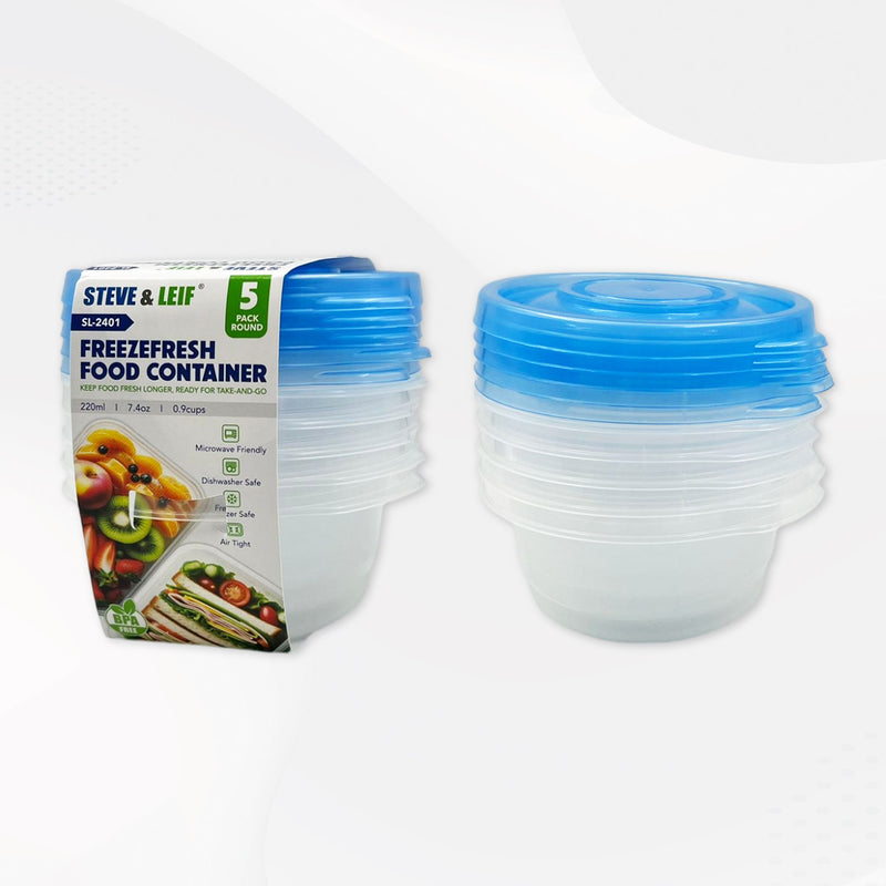 Round Freezefresh Food Containers with Lids 220ml (5 Pcs)