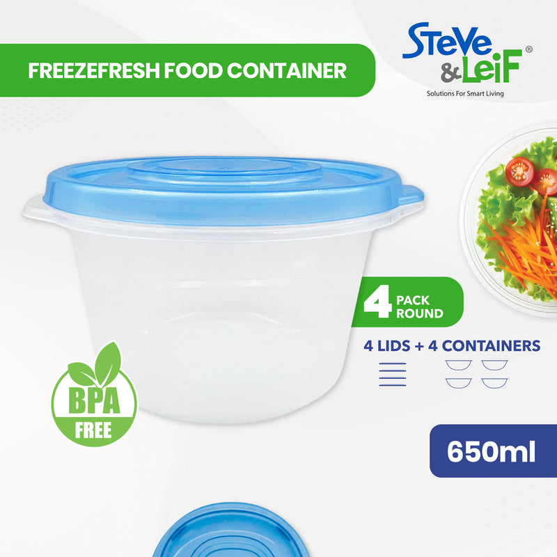 Round Freezefresh Food Containers with Lids 650ml (4 Pcs)