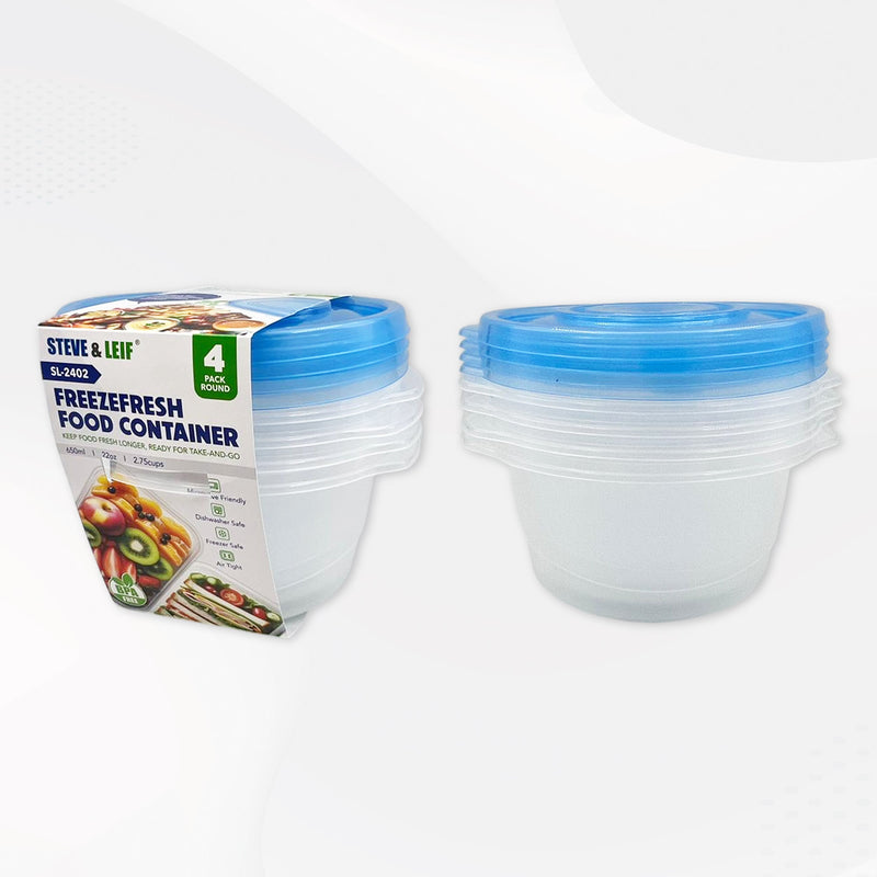 Round Freezefresh Food Containers with Lids 650ml (4 Pcs)