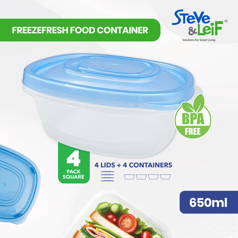 Square Freezefresh Food Containers with Lids 650ml (4 Pcs)