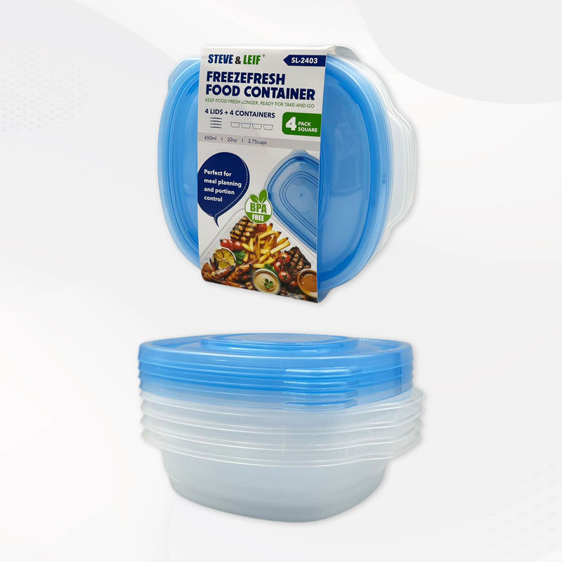 Square Freezefresh Food Containers with Lids 650ml (4 Pcs)