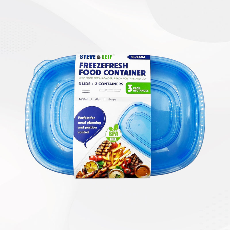 Rectangle Freezefresh Food Containers with Lids 1960ml (3 Pcs)