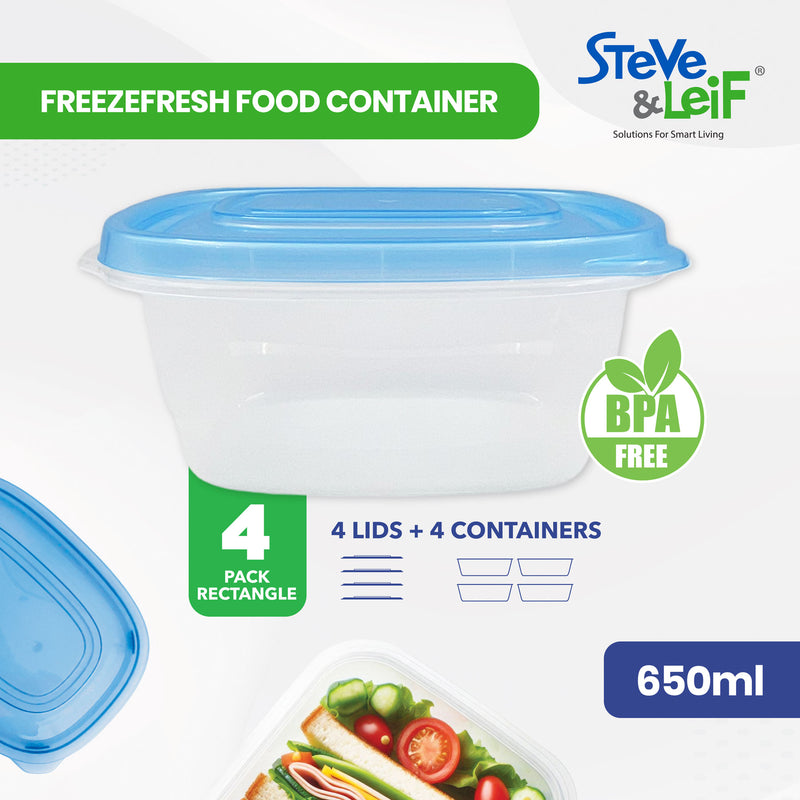 Rectangle Freezefresh Food Containers with Lids 650ml (4 Pcs)