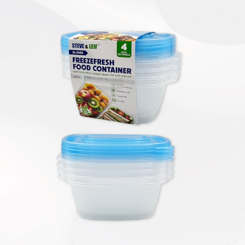 Rectangle Freezefresh Food Containers with Lids 650ml (4 Pcs)