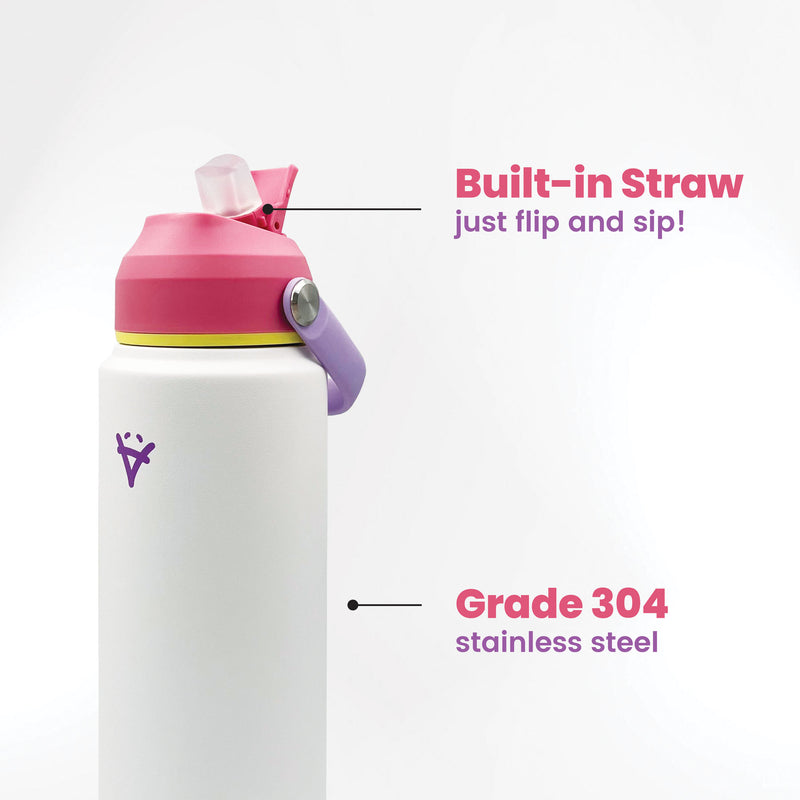 Beakamo Kids Penstemon Toucan 24oz Bottle - Durable Stainless Steel, Leakproof Straw Cap, Hot & Cold Temperature Retention, Anti-Slip Base, Perfect for Outdoor Adventures