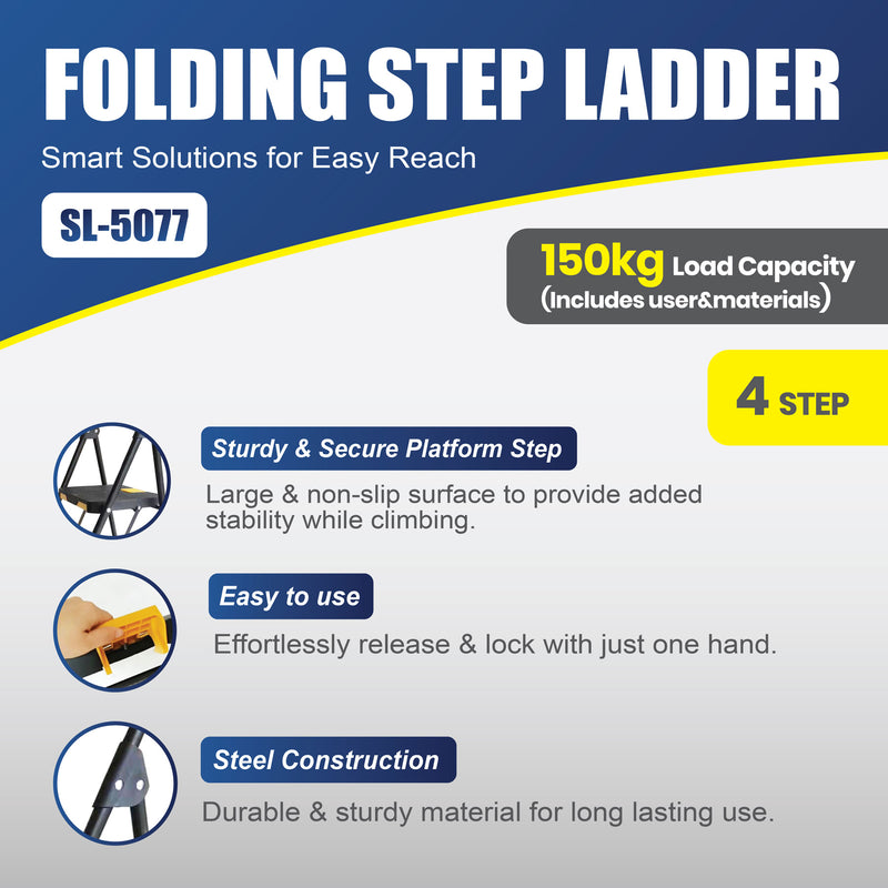 4-Step Household Ladder/ Folding Portable Ladder (46x89x126cm) MAX 150kg