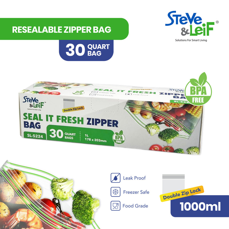 Resealable Double Zipper Bag (Quart)