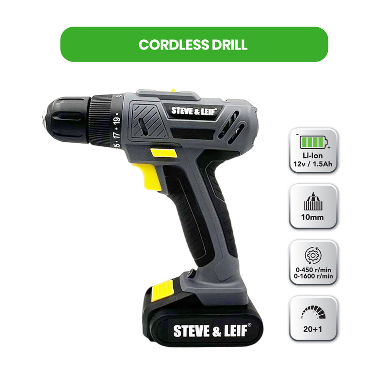 Cordless Drill 12V 1.5Ah Battery with Charger