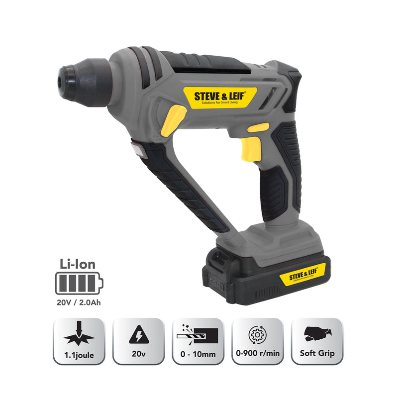 Steve & Leif Rotary Hammer Drill – 2in1 Drill & Hammer Function, Variable Speed,Includes Accessories Kit