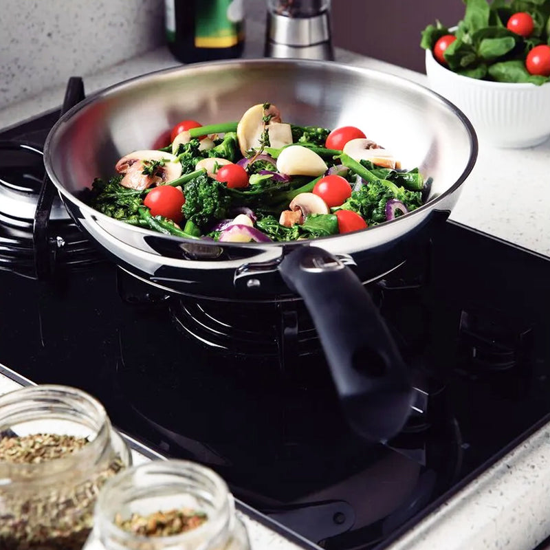 20cm Stainless Steel Frying Pan with Tri-Ply Base and Silicone Handle