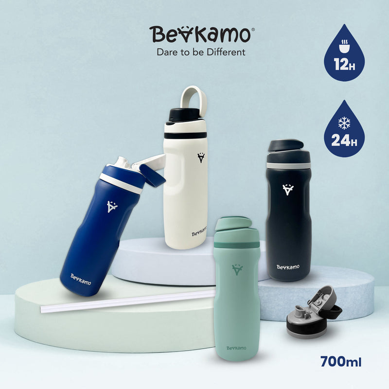 Beakamo Companion 24oz Water Bottle – Durable Stainless Steel, 2 Way Sipping, Hide-Away Carry Handle, Leakproof, BPA-Free, Hot & Cold Insulation, Ideal for Outdoor & Everyday Use