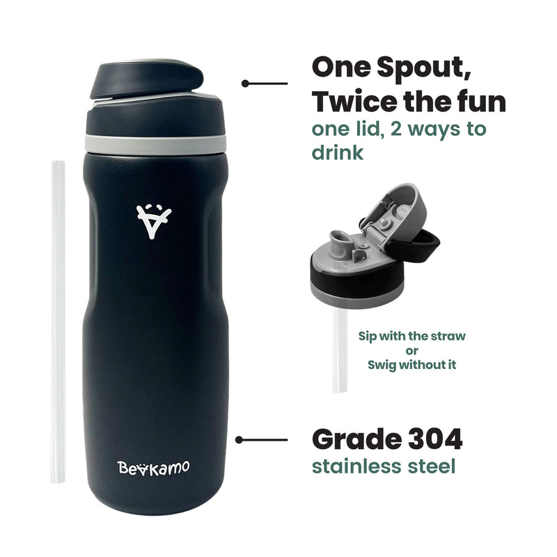 Beakamo Companion 24oz Water Bottle – Durable Stainless Steel, 2 Way Sipping, Hide-Away Carry Handle, Leakproof, BPA-Free, Hot & Cold Insulation, Ideal for Outdoor & Everyday Use