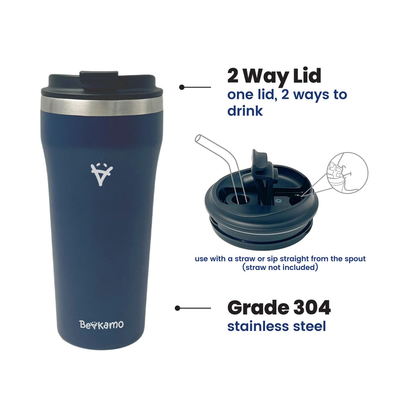 Beakamo Nomad Brew 16oz Cup – Durable Stainless Steel, 2 Way Lid, Leakproof, BPA-Free, Hot & Cold Insulation, Ideal for Everyday Use