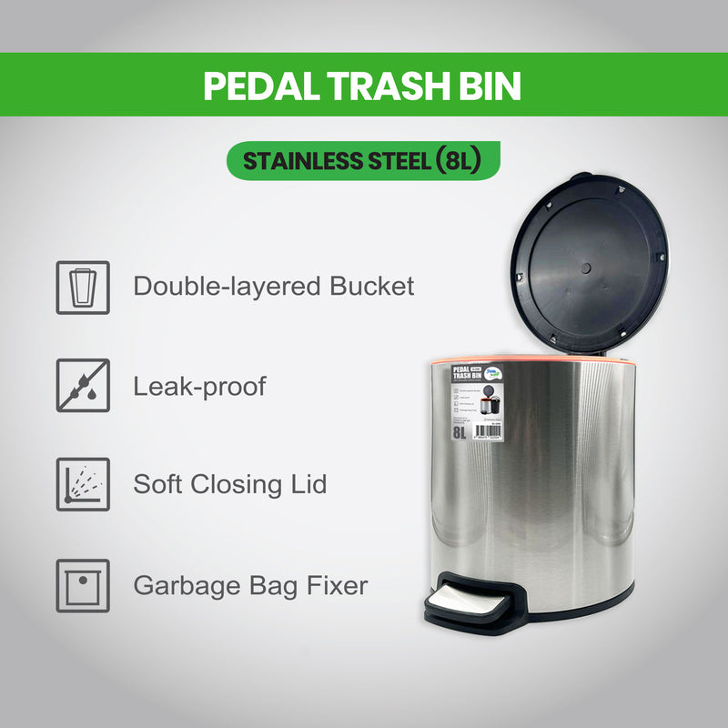 Pedal Trash Bin / Waste Bin / Dustbin 8L (Stainless Steel/White/Black)