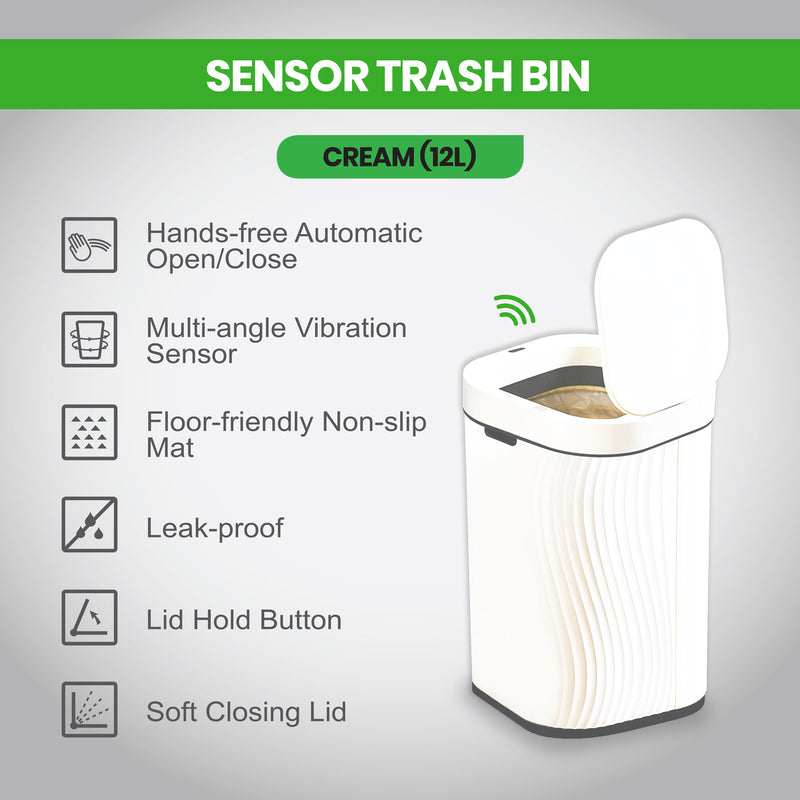 Sensor Trash Bin / Waste Bin / Dustbin 20L (Cream)