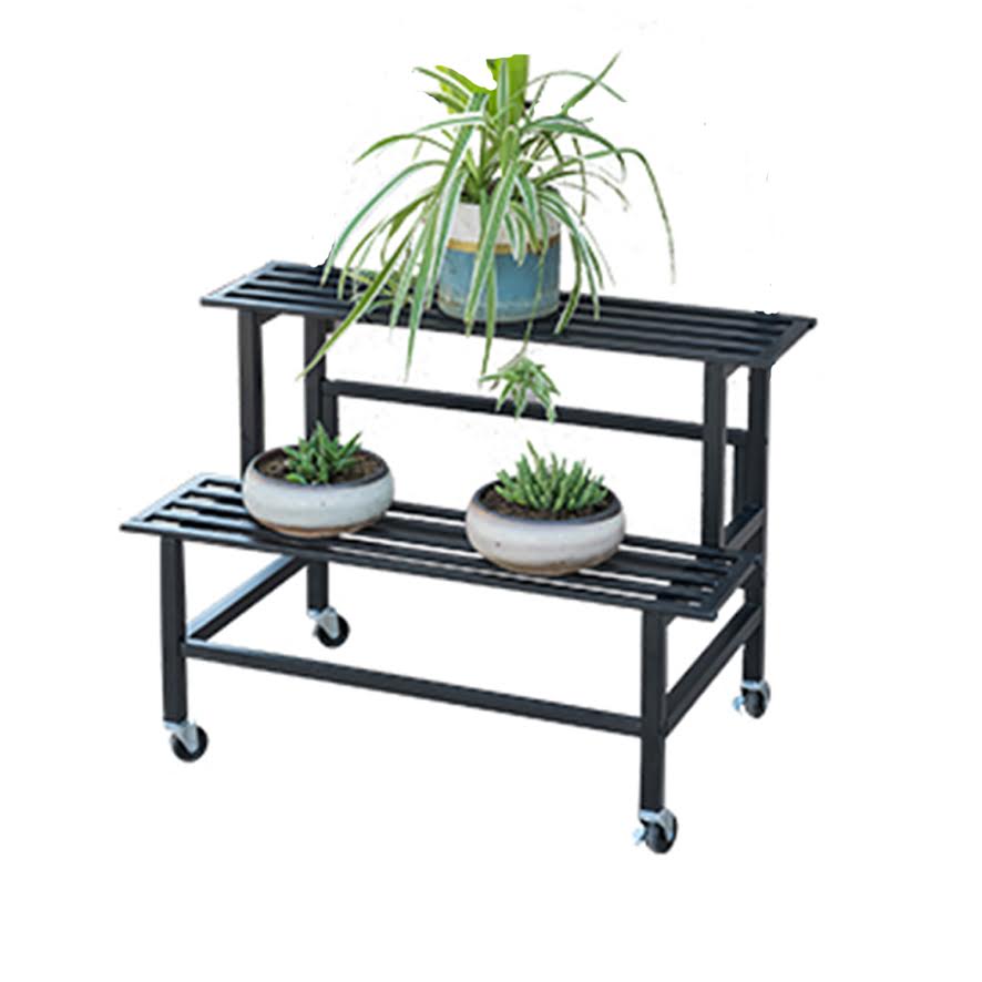 2 Steps Gardening Plant Rack With Wheels for Flower Pots (Black ...