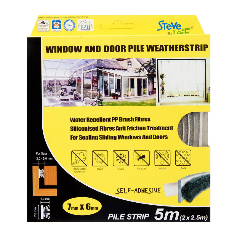 Pile Window & Door Seals Weatherstrip Grey 7x6mm (2x2.5m) -Weatherstrips, ,Steve & Leif - greenleif.sg