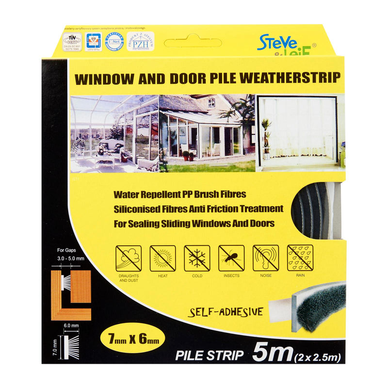 Pile Window & Door Seals Weatherstrip 7x6mm (2x2.5m) - Weatherstrips