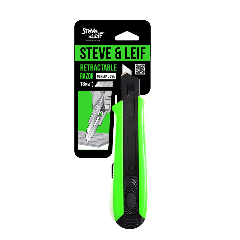 Neon Green 18Mm Penknife With Black Blade, ,Steve & Leif - greenleif.sg