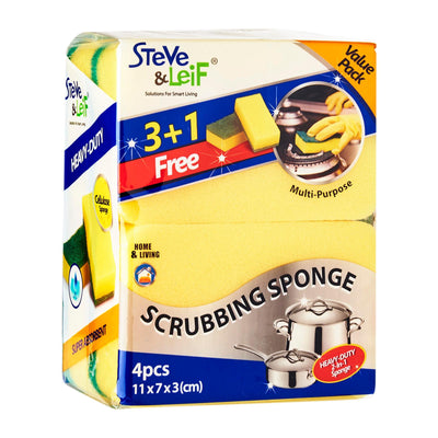 Yellow Scrubbing Sponge (4 Pcs), ,Steve & Leif - greenleif.sg