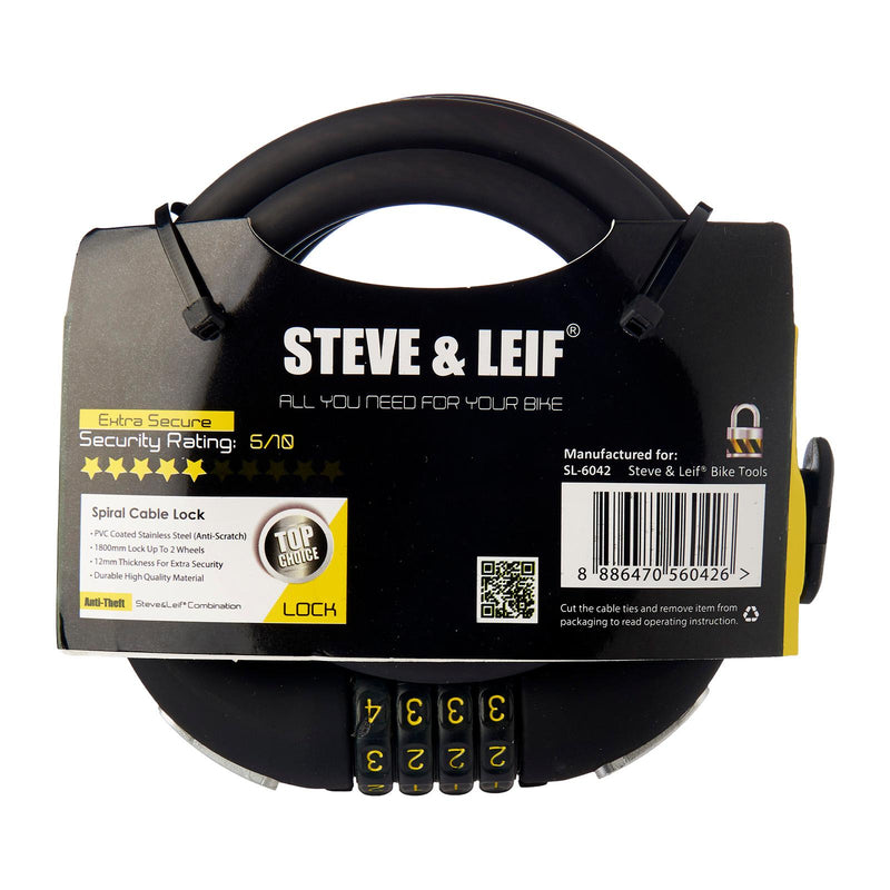 Spiral Combination Lock with Bracket (12mm x 1800mm), Bicycle Accessroies,Steve & Leif - greenleif.sg