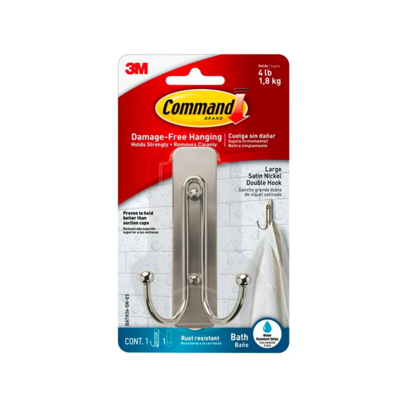 Command Satin Nickel Large Double Hook 1.8Kg