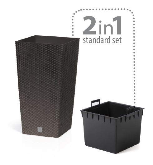 [Made in Poland] Rato Square Basket Weave Pot (325x325x610mm) + Self Watering System  [Bundle Deal]