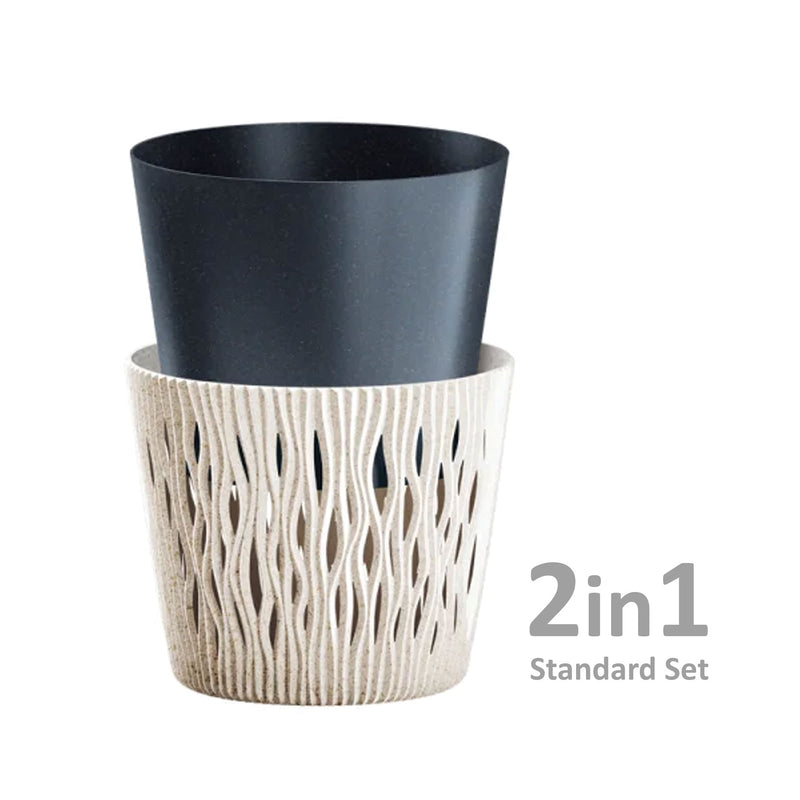 Sandy Round ECO Wood Flower Pot (158x138mm)