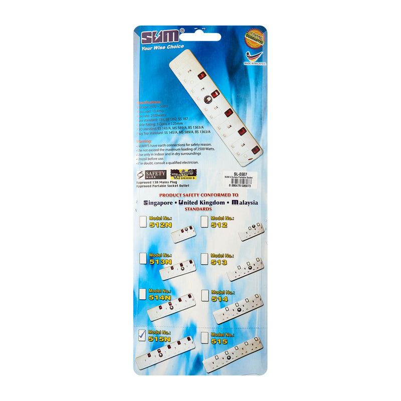 5 Outlets 3 Pin Portable Socket (3M)