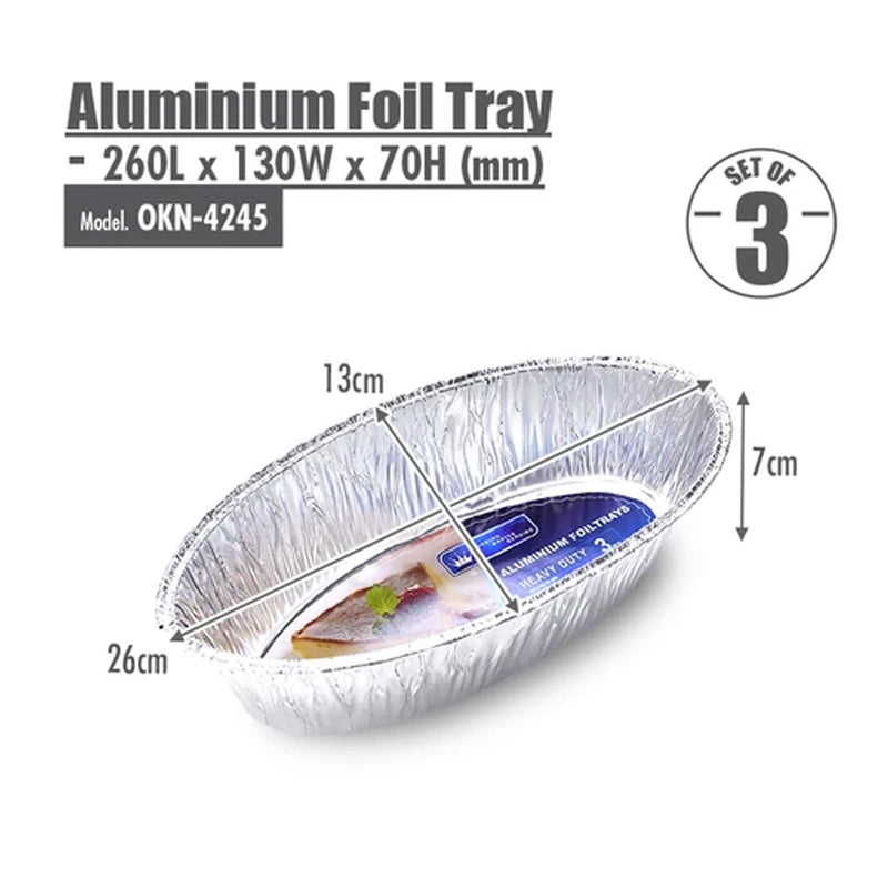 Oval Aluminium Foil Roasting Pan (Sets of 3) - 260x130x70mm