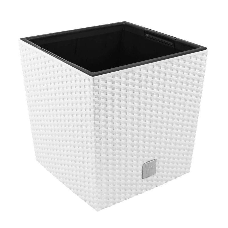 Rato Square Low Basket Weave Flower Pot (320 x 320 x 325mm) - White, ,Prosperplast - greenleif.sg