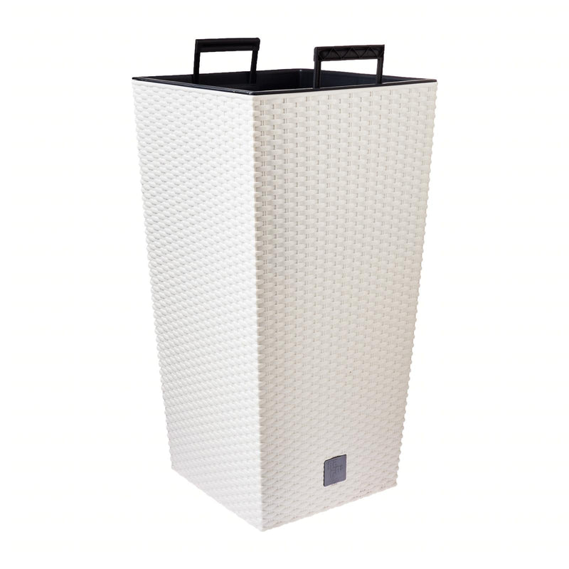 Rato Square Basket Weave Pot (325x325x610mm) - White, ,Prosperplast - greenleif.sg