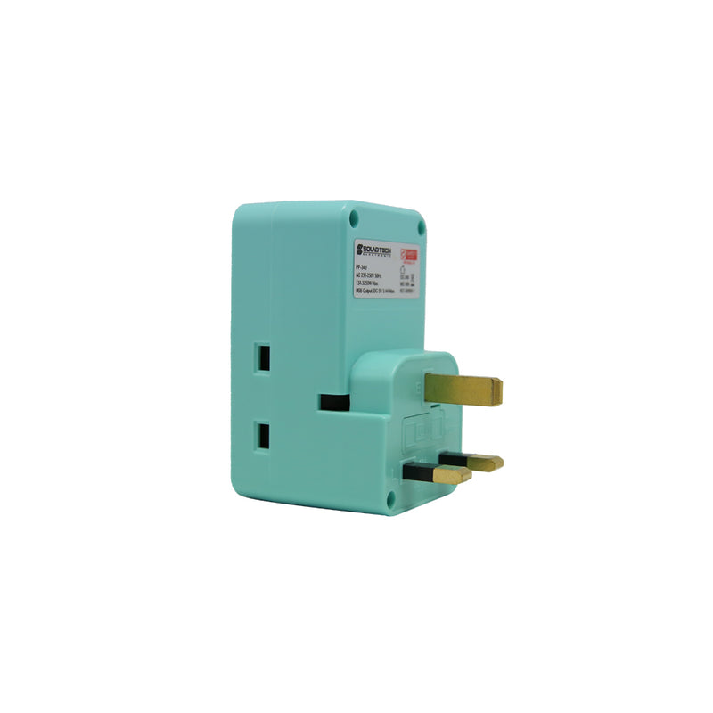 3 Way Adaptor Plug with 3.4A USB Port PP-34U