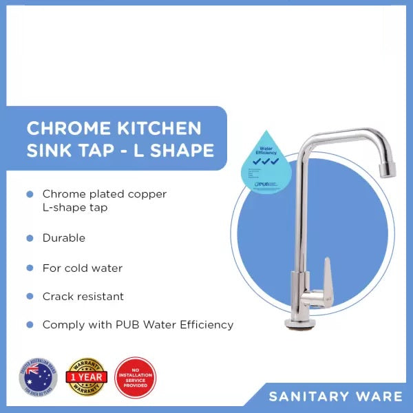 Chrome Kitchen Sink Tap – L Shape