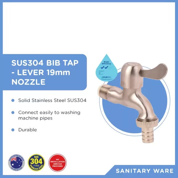 Stainless Steel Bib Tap – Lever 19mm Nozzle