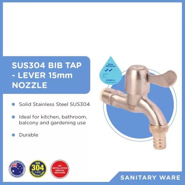 Stainless Steel Bib Tap – Lever 15mm Nozzle