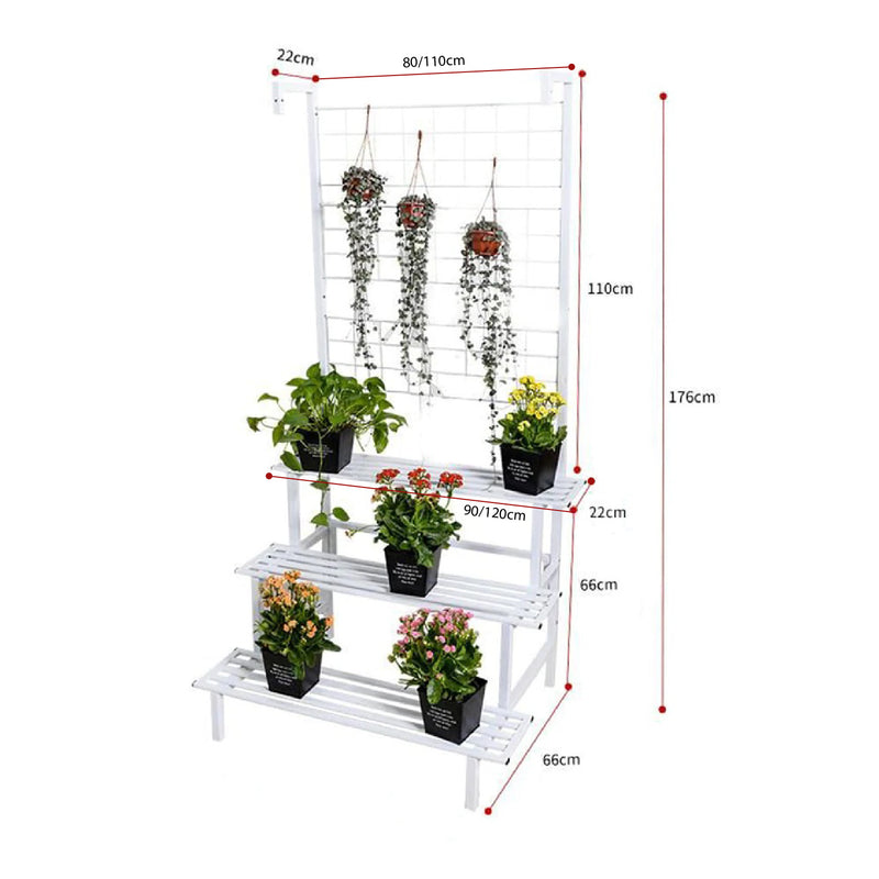 2 - 3 Steps Gardening Plant Rack With Wheels for Flower Pots (White)