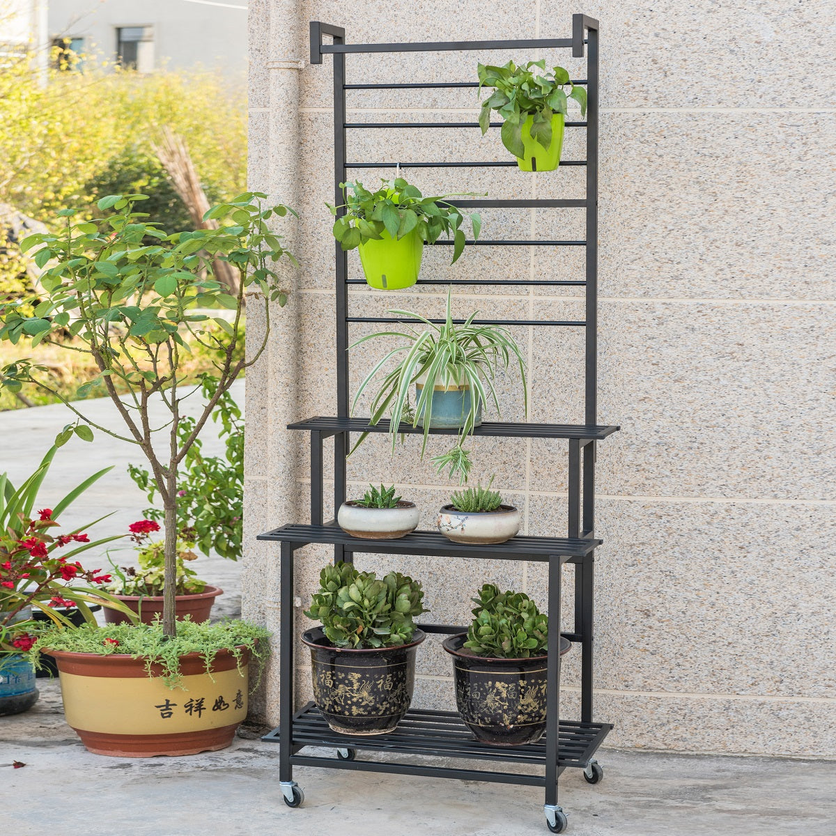 3 Steps Gardening Plant Rack With Wheels for Flower Pots (Black ...