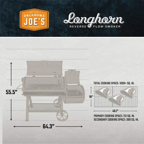 Longhorn 64" Reverse Flow Offset Smoker BBQ Grill