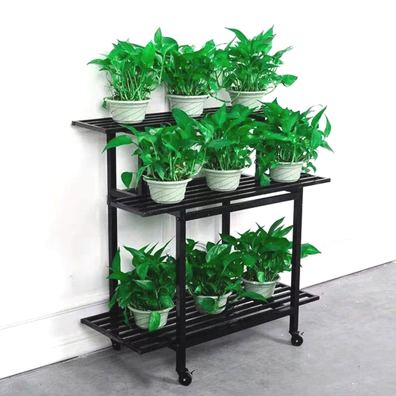 3 Steps Gardening Plant Rack With Wheels for Flower Pots (Black)